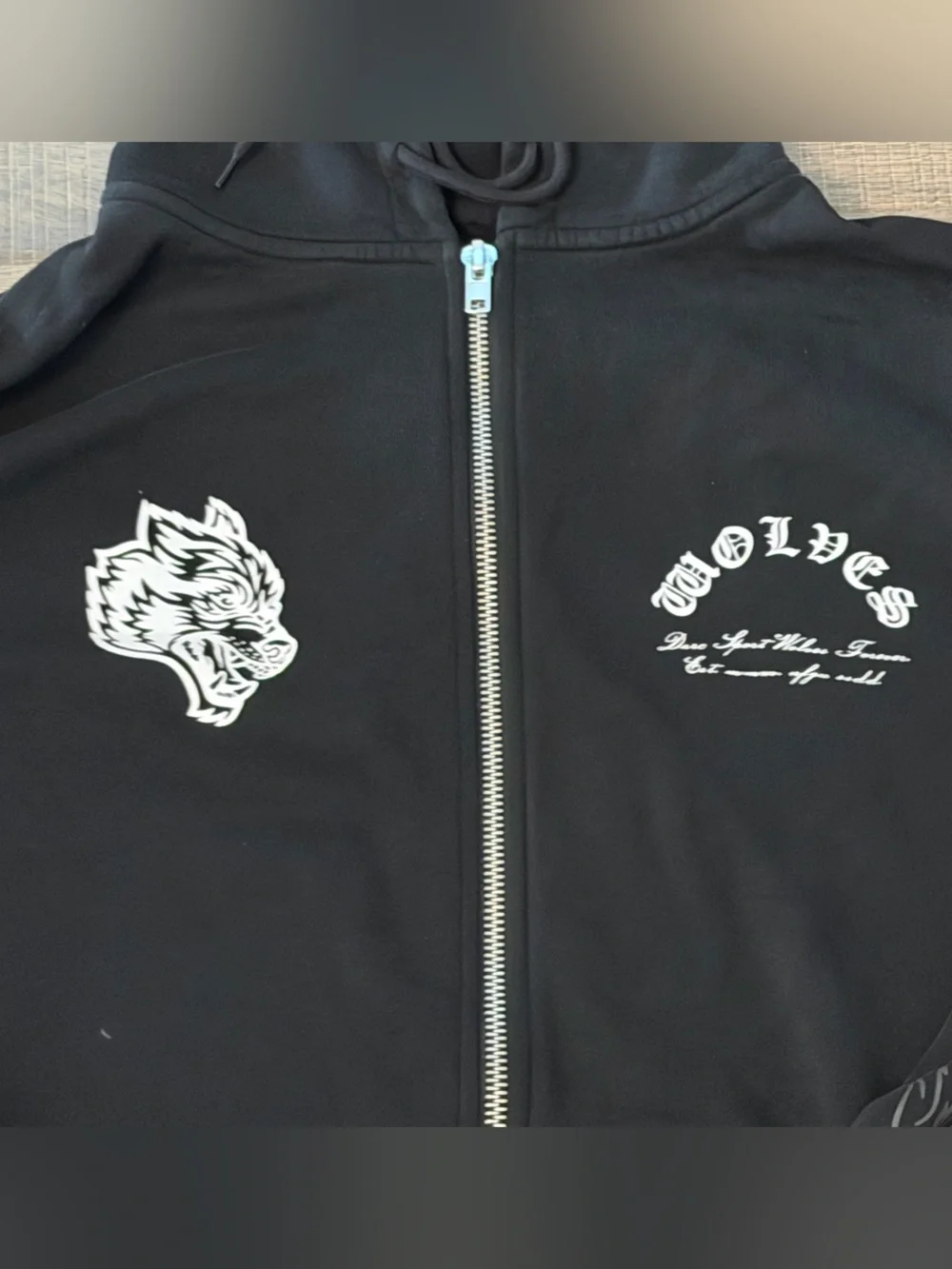 Darc Sport Black Hoodie with White Gothic Wolf and Moth Graphics